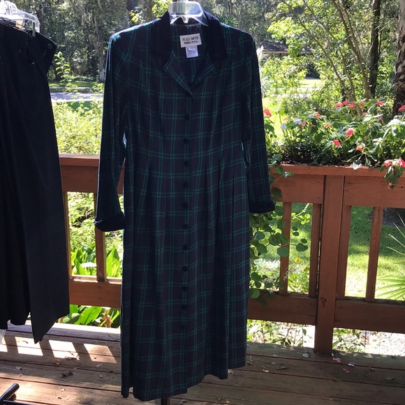 Plaza South Women’s Petites vintages pleated plaid Maxi long coat dress. Size 16 - Picture 2 of 10